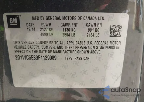 2015 Chevrolet Impala Limited Ltz из США, поврежденный, VIN 2G1WC5E39F1129989